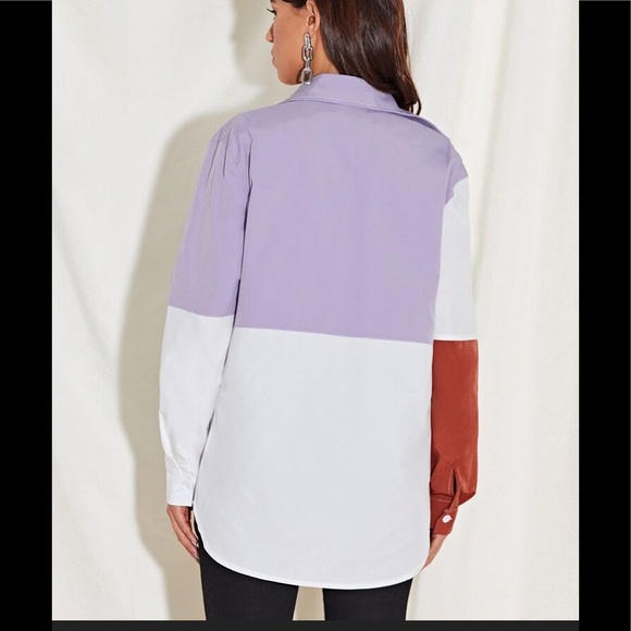 Color Block Asymmetrical Button Down Tunic - Picture 3 of 6